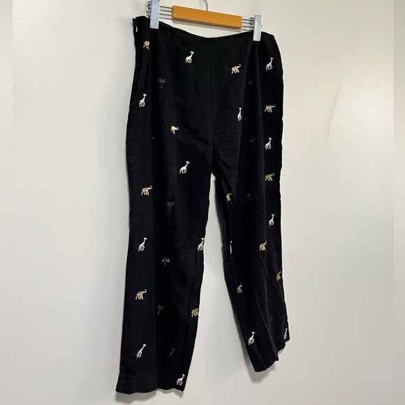 Peter Martin Black Linen Blend Embroidered Animal Pants - Size 12 - Picture 11 of 12